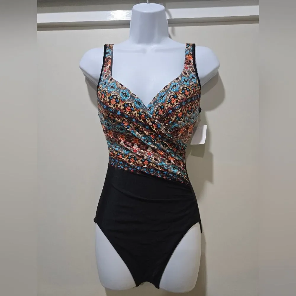 Miraclesuit Nefertiti Its A Wrap One-Piece Swimsuit NWOT Size 8 Multi-Color